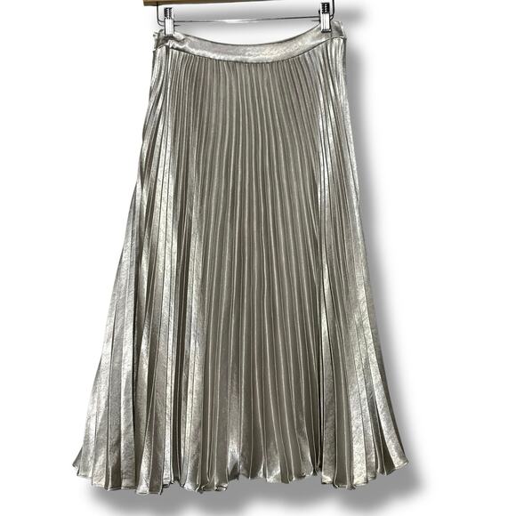 Reiss Metallic Pleat Skirt Shimmering Silver Midi Accordion Pleats Size 8 - Picture 5 of 7
